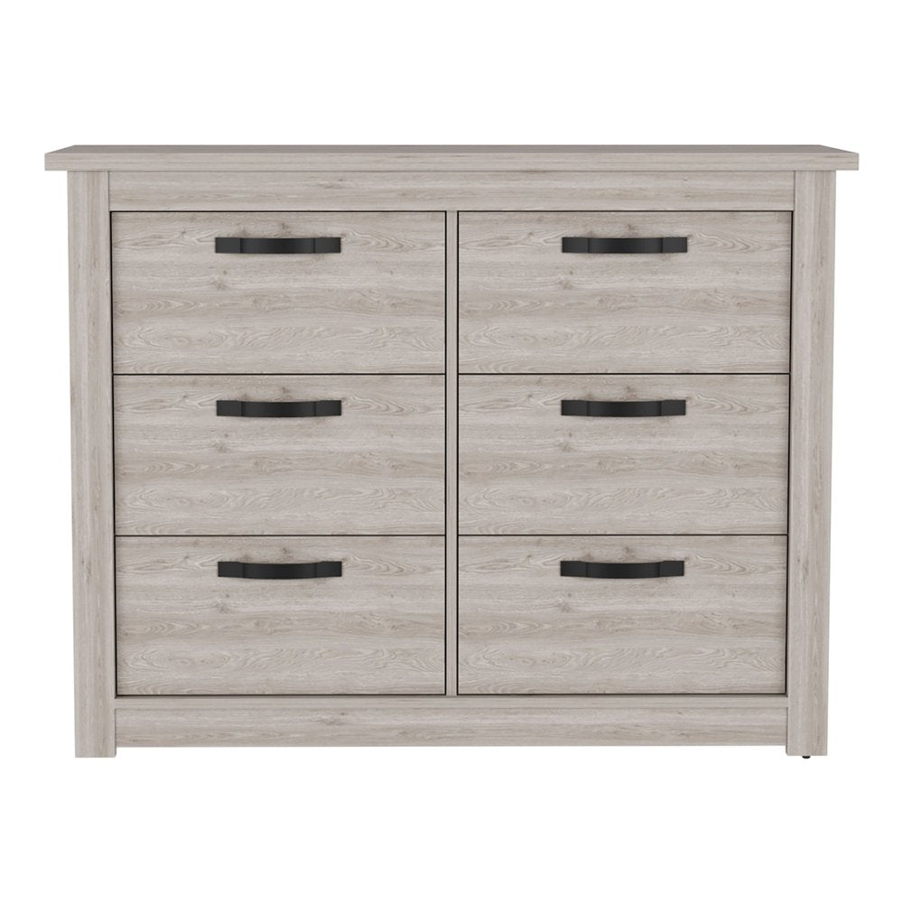 47" Oak Wood Six Drawer Double Dresser