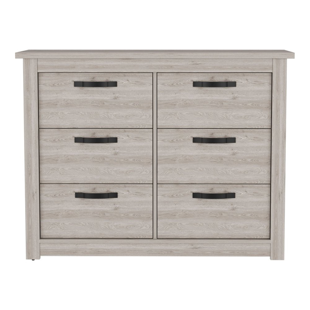 47" Oak Wood Six Drawer Double Dresser