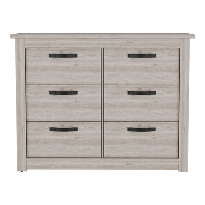 47" Oak Wood Six Drawer Double Dresser