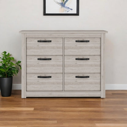 47" Oak Wood Six Drawer Dresser