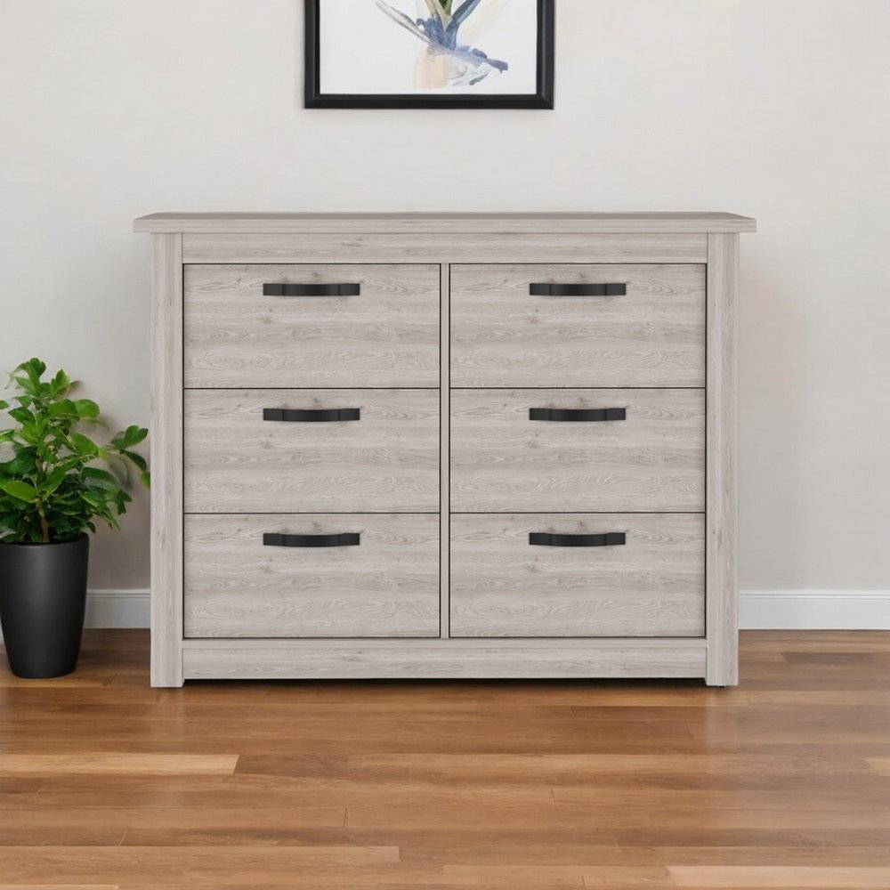 47" Oak Wood Six Drawer Double Dresser