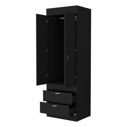 70" Black Wood Two Door Two Drawer Combo Dresser