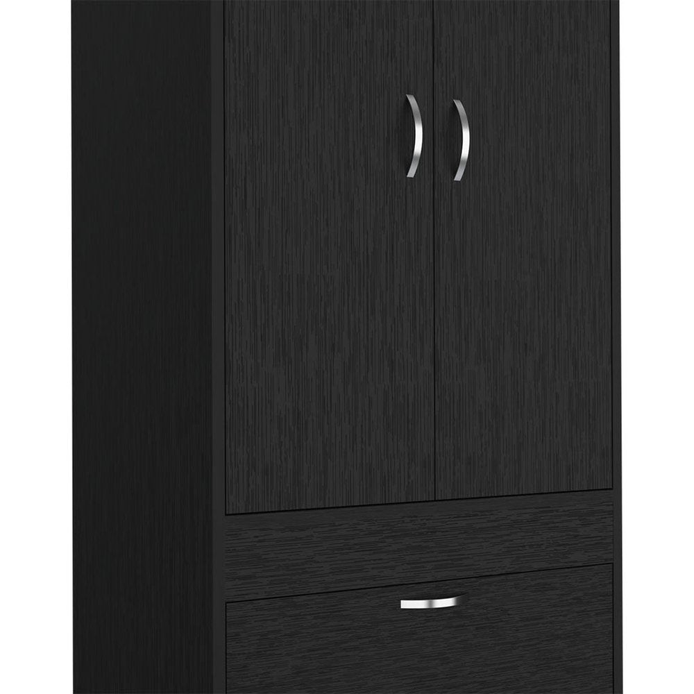 70" Black Wood Two Door Two Drawer Combo Dresser