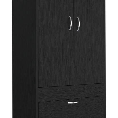 70" Black Wood Two Door Two Drawer Combo Dresser