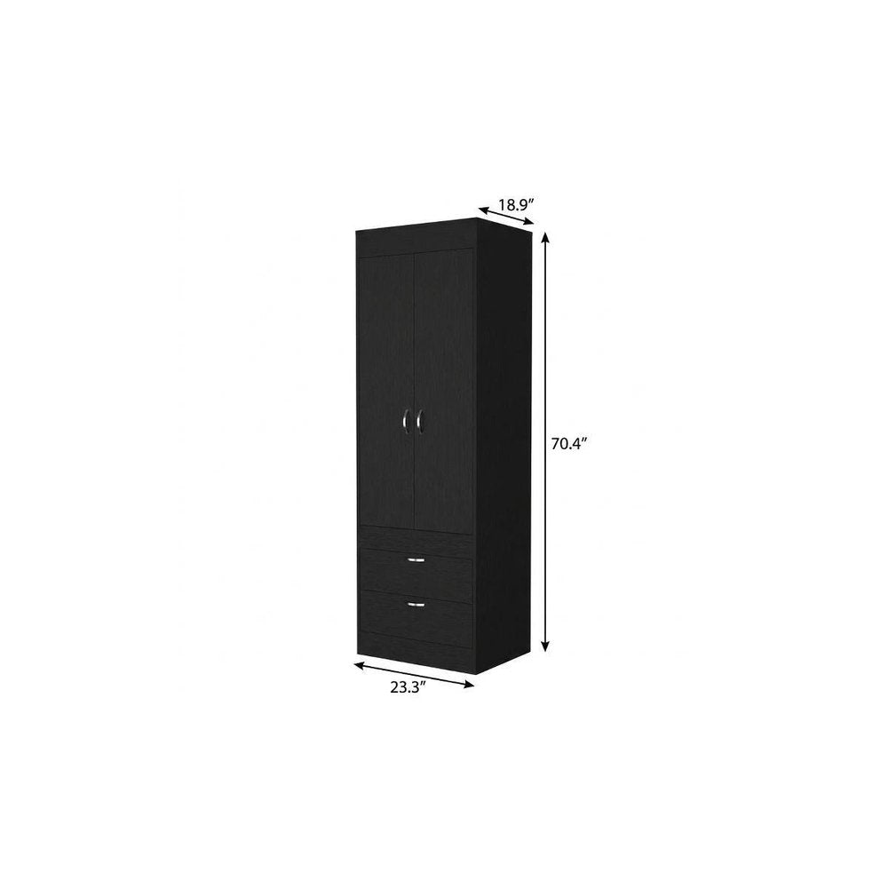70" Black Wood Two Door Two Drawer Combo Dresser