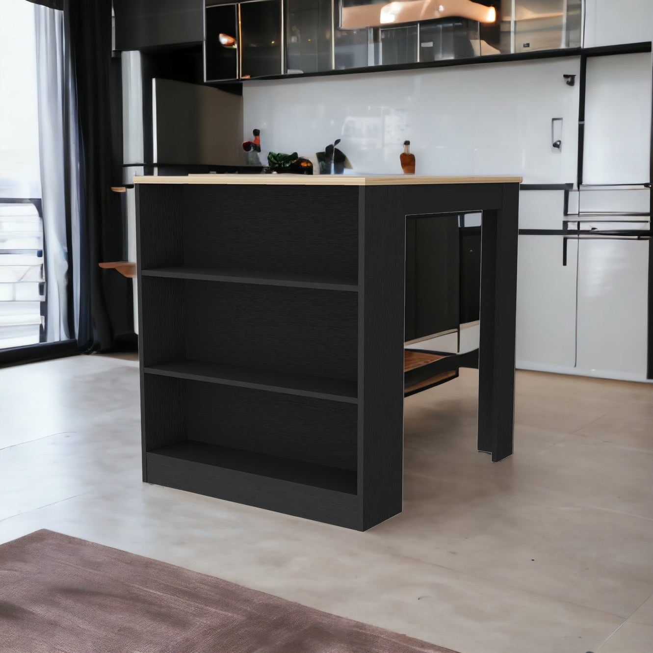 Black and Brown 36" Kitchen Island With Storage