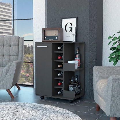Black Rolling Bar Cart With Wine Storage