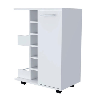 White Rolling Bar Cart With Wine Storage