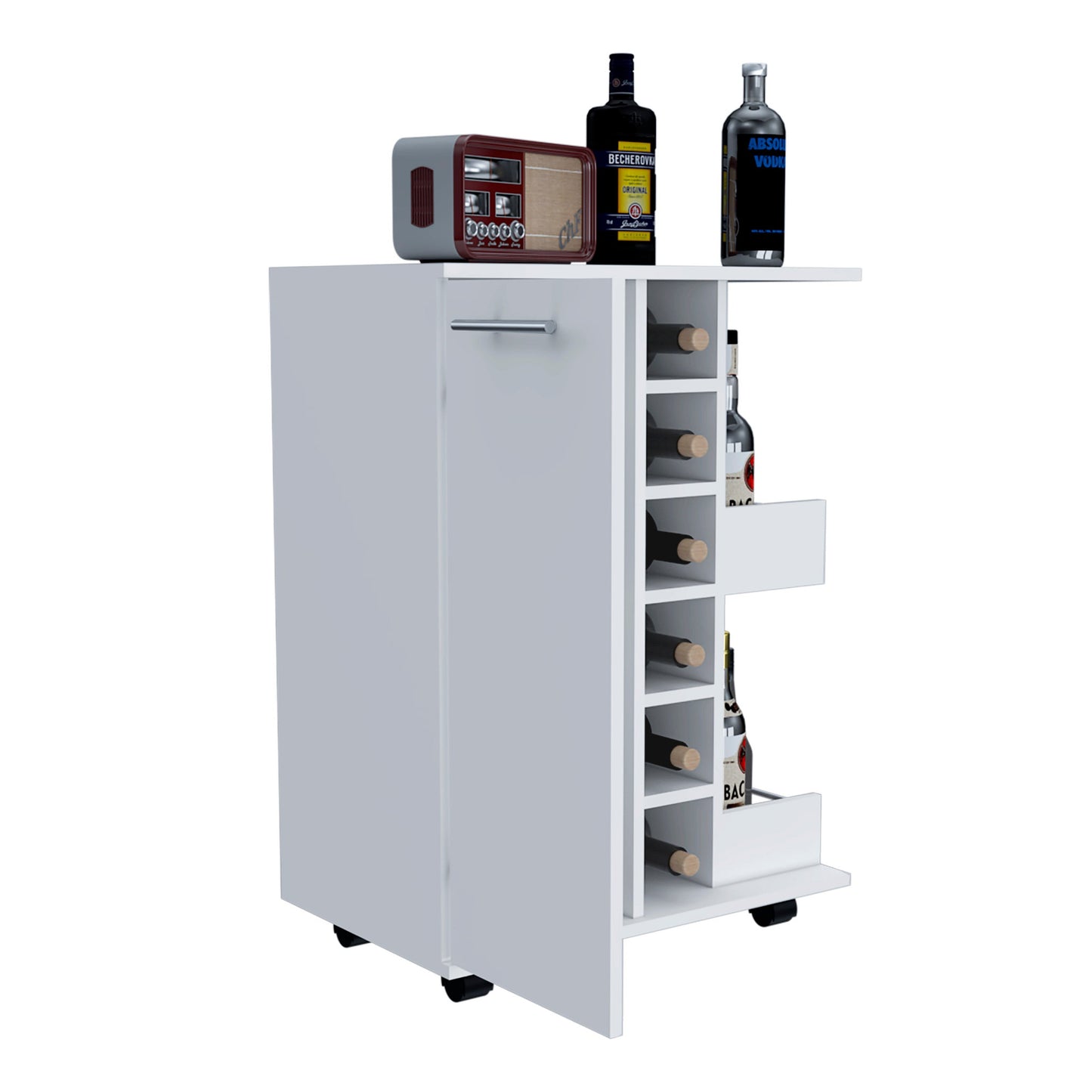 White Rolling Bar Cart With Wine Storage