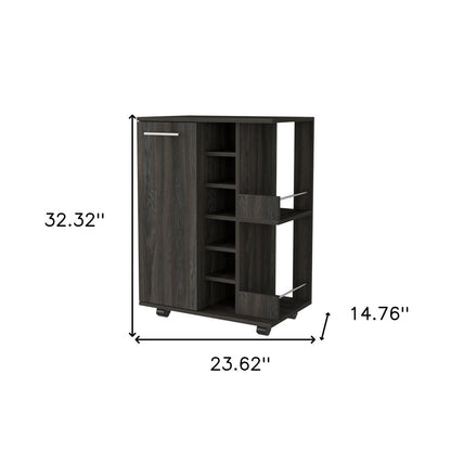 Espresso Rolling Bar Cart With Wine Storage