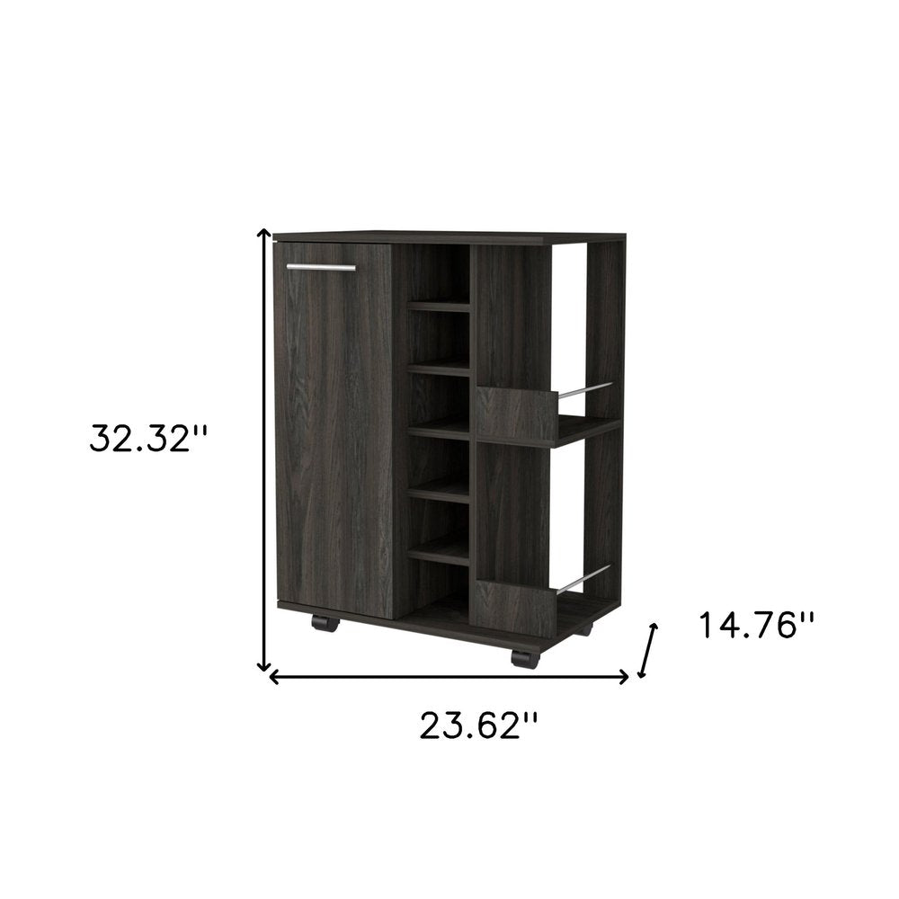 Espresso Rolling Bar Cart With Wine Storage