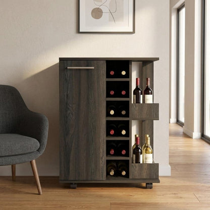 Espresso Rolling Bar Cart With Wine Storage