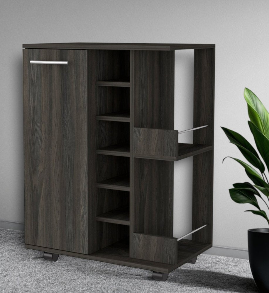 Espresso Rolling Bar Cart With Wine Storage