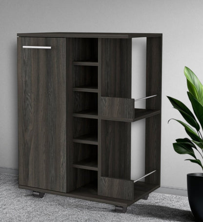 Espresso Rolling Bar Cart With Wine Storage