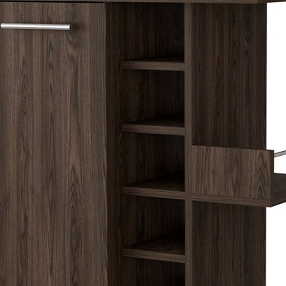 Brown Rolling Bar Cart With Wine Storage