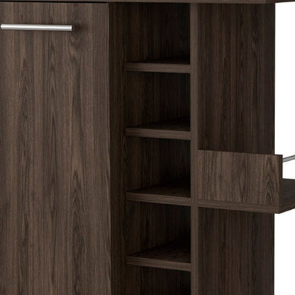 Brown Rolling Bar Cart With Wine Storage