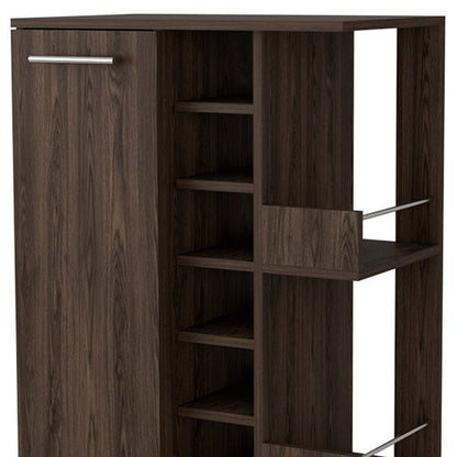 Brown Rolling Bar Cart With Wine Storage