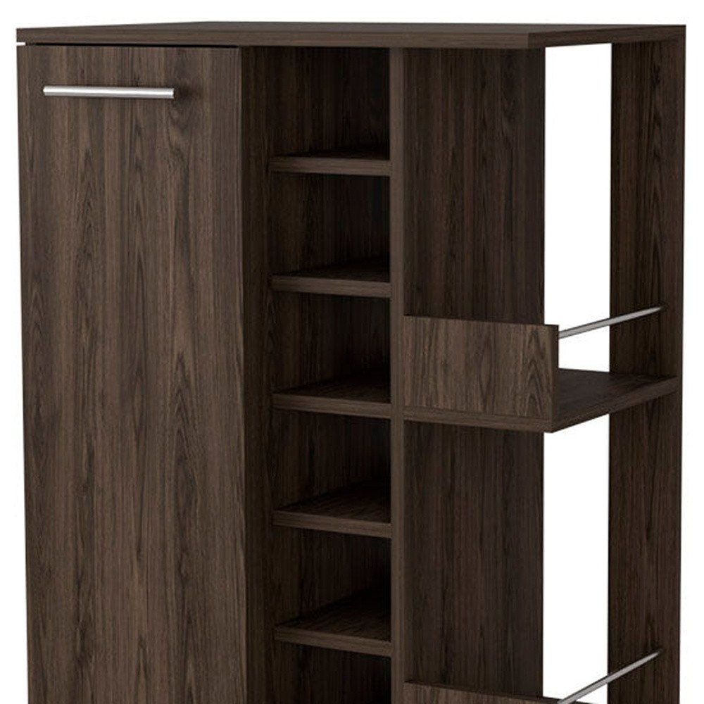 Brown Rolling Bar Cart With Wine Storage