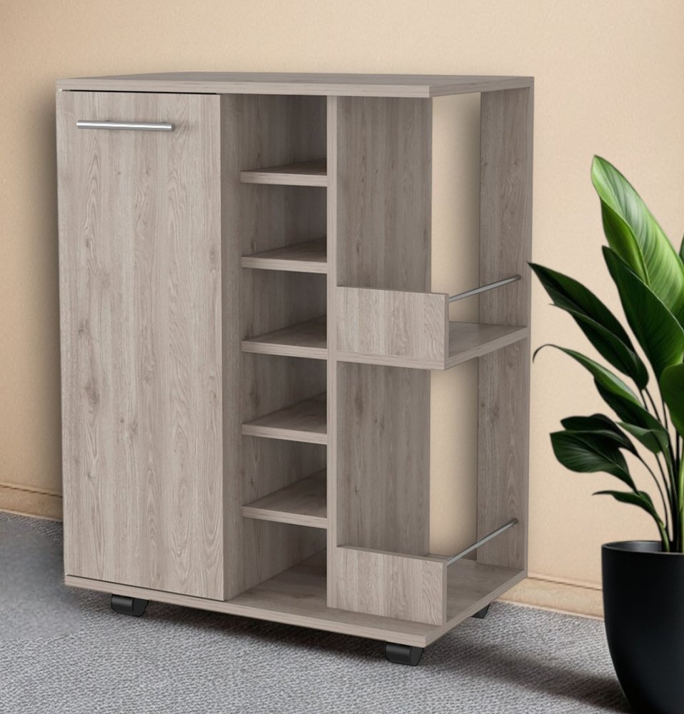 Light Gray Rolling Bar Cart With Wine Storage