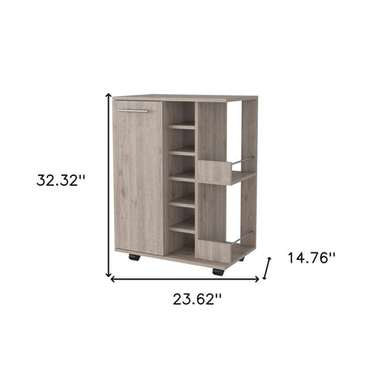 Light Gray Rolling Bar Cart With Wine Storage