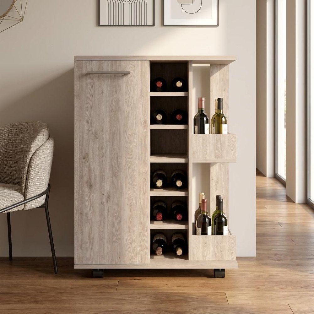Light Gray Rolling Bar Cart With Wine Storage