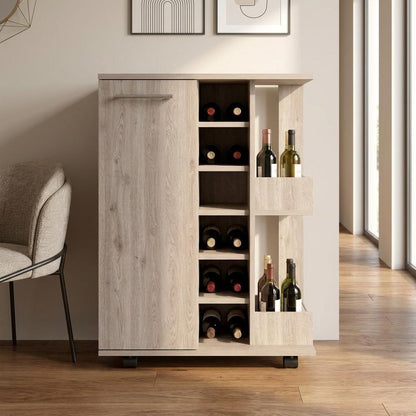 Light Gray Rolling Bar Cart With Wine Storage