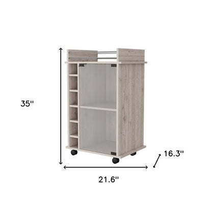 Light Gray Rolling Bar Cart With Wine Storage