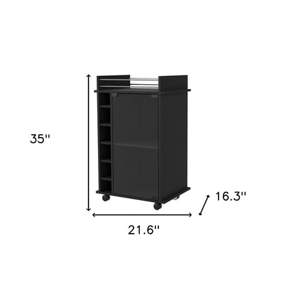 Black Rolling Bar Cart With Wine Storage