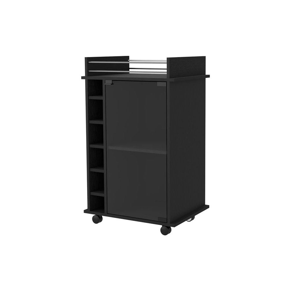 Black Rolling Bar Cart With Wine Storage