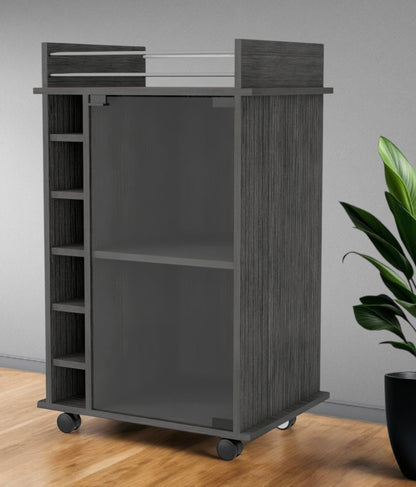Gray Rolling Bar Cart With Wine Storage