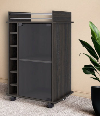 Espresso Rolling Bar Cart With Wine Storage