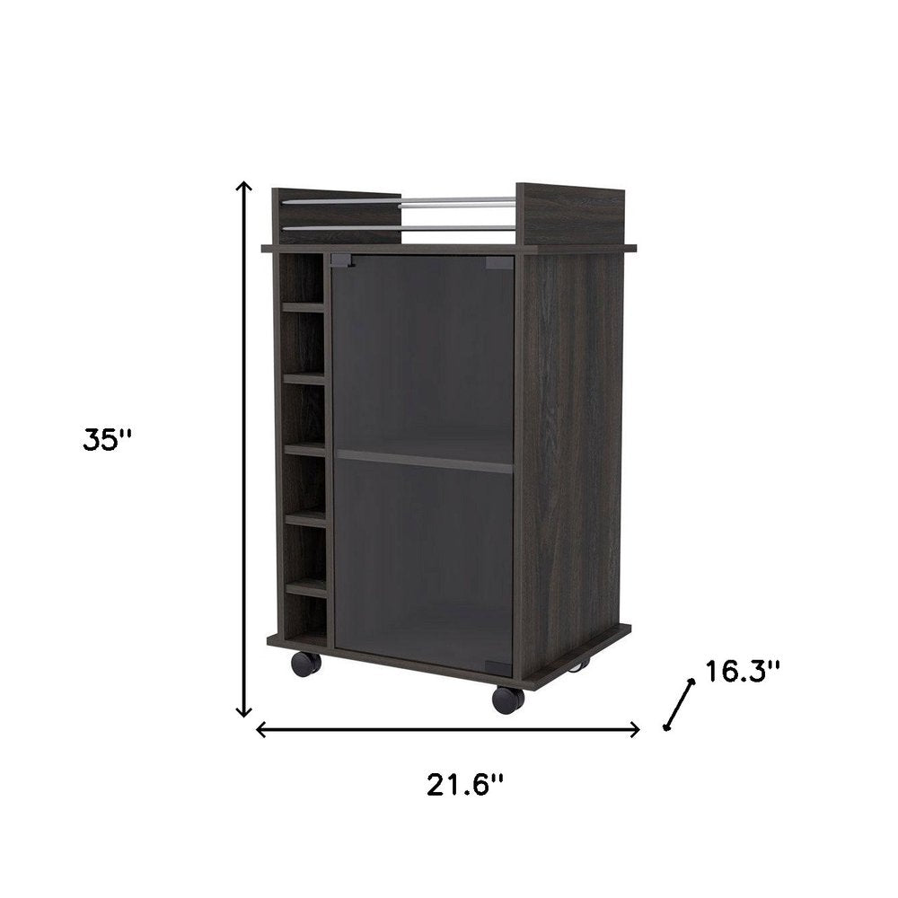 Espresso Rolling Bar Cart With Wine Storage