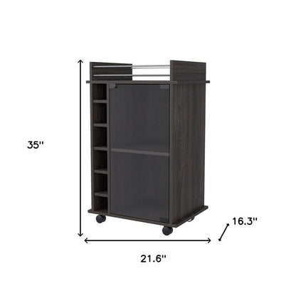 Espresso Rolling Bar Cart With Wine Storage
