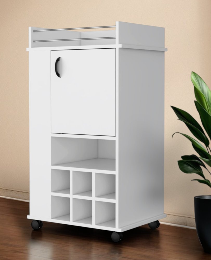White Rolling Bar Cart With Wine Storage