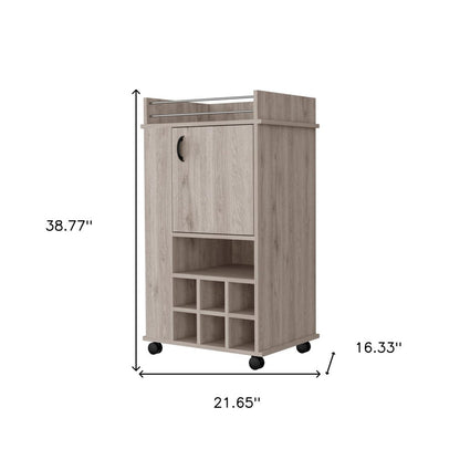 Light Gray Rolling Bar Cart With Wine Storage