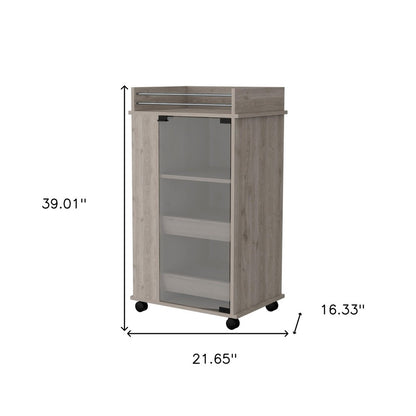 Light Gray Rolling Bar Cart With Wine Storage
