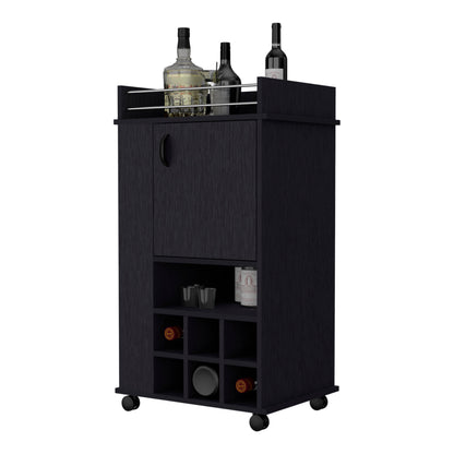 Black Rolling Bar Cart With Wine Storage