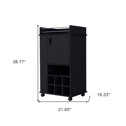 Black Rolling Bar Cart With Wine Storage