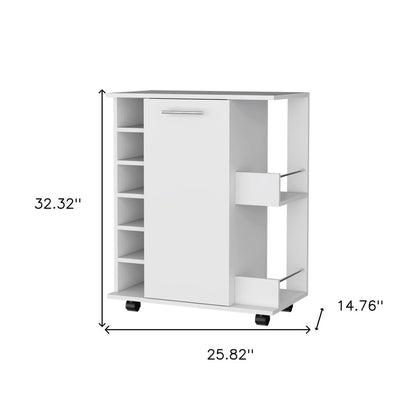 White Rolling Bar Cart With Wine Storage