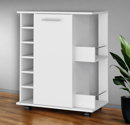 White Rolling Bar Cart With Wine Storage
