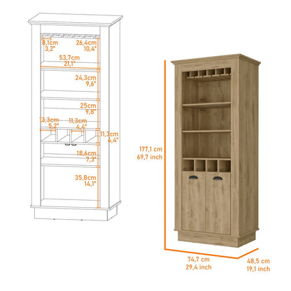 70" Brown Bar Cabinet With Wine Storage
