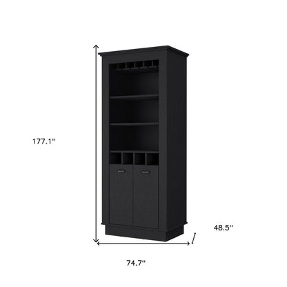 70" Black Bar Cabinet With Wine Storage