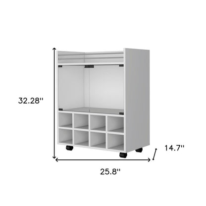 White Rolling Bar Cart With Wine Storage