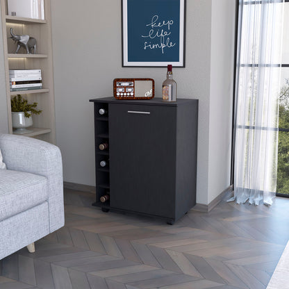 Black Rolling Bar Cart With Wine Storage