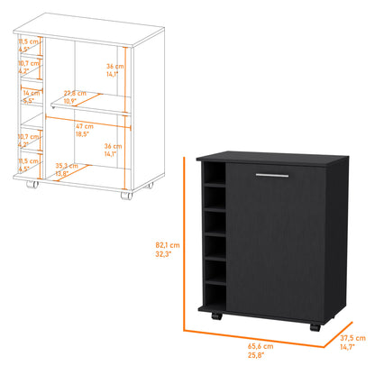 Black Rolling Bar Cart With Wine Storage