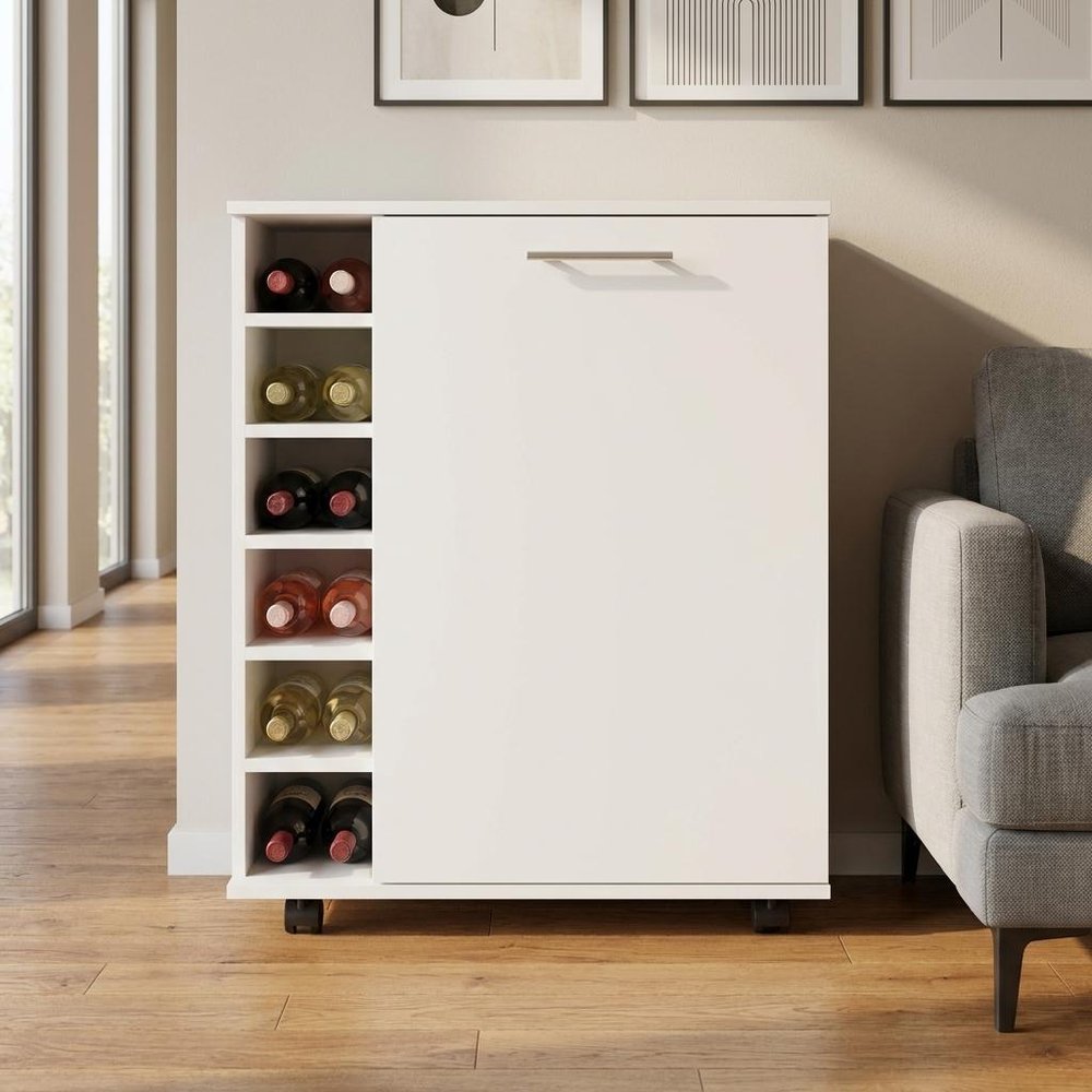 White Rolling Bar Cart With Wine Storage