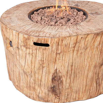 37" Brown Faux Wood Stump Propane Round Fire pit With Cover