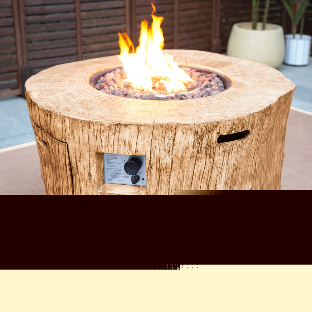 37" Brown Faux Wood Stump Propane Round Fire pit With Cover