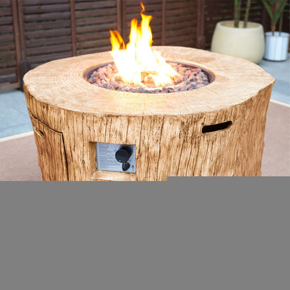 37" Brown Faux Wood Stump Propane Round Fire pit With Cover