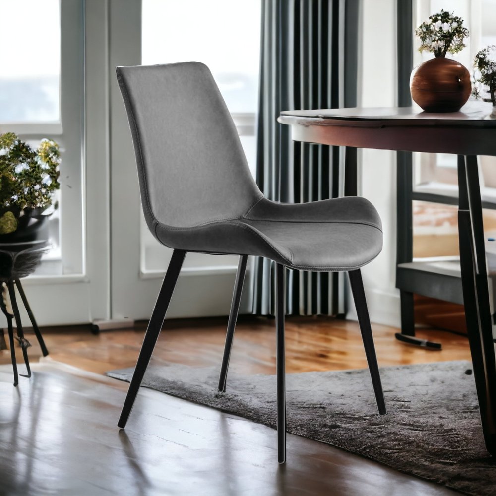 Set of Two Gray and Black Upholstered Faux Leather Dining Side Chairs